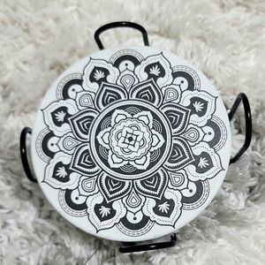 Flower Mandala Ceramic Drink Coasters with Metal Caddy (5 Coasters)
